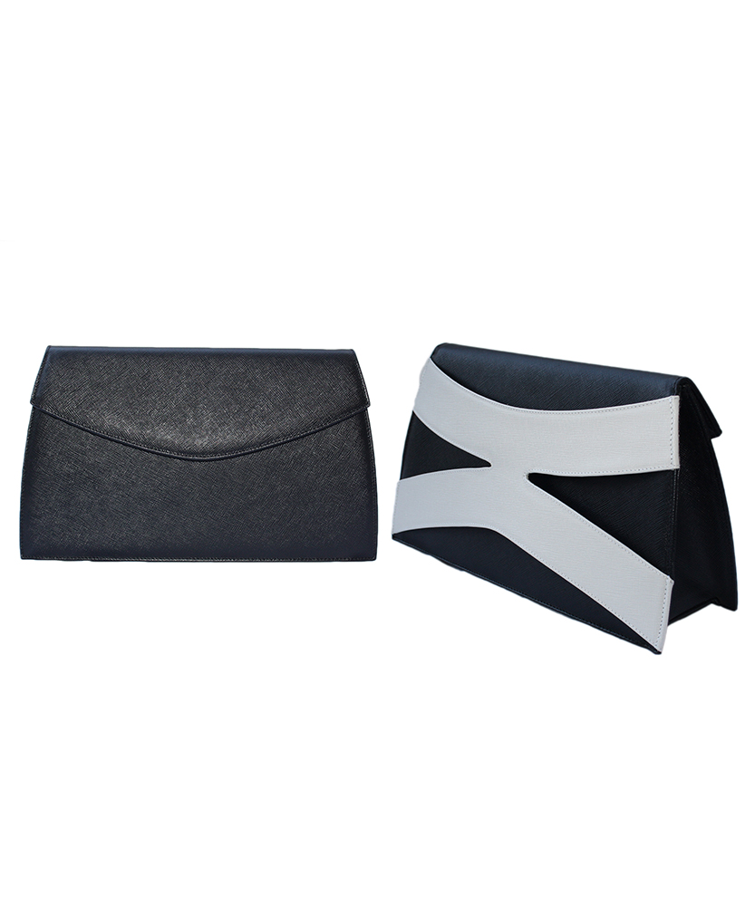 Trinacria in pelle saffiano bianco/nero