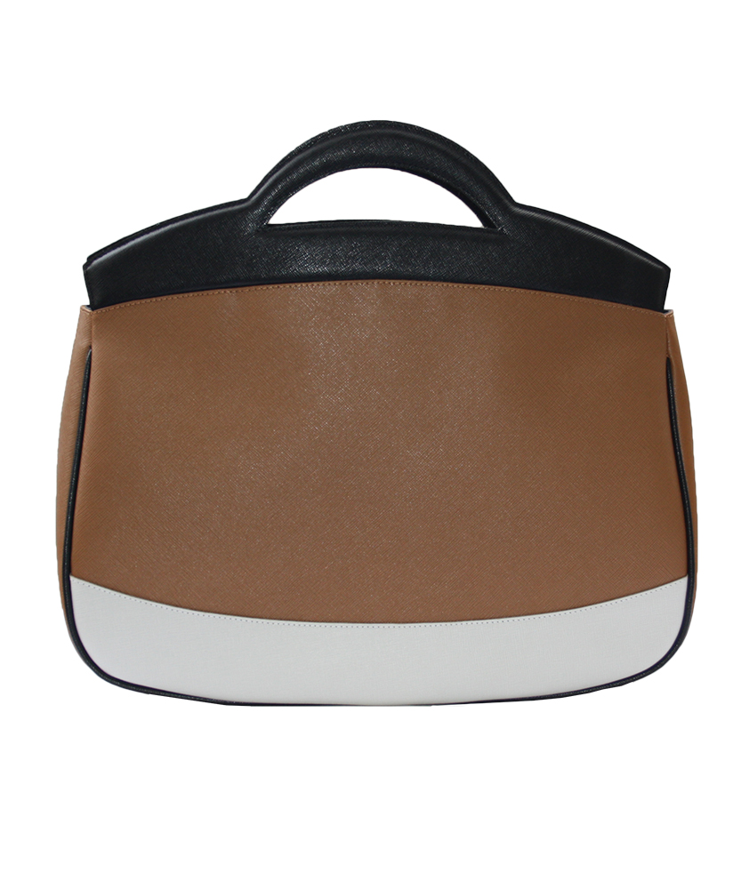 Morgana in pelle saffiano nero/cognac/bianco